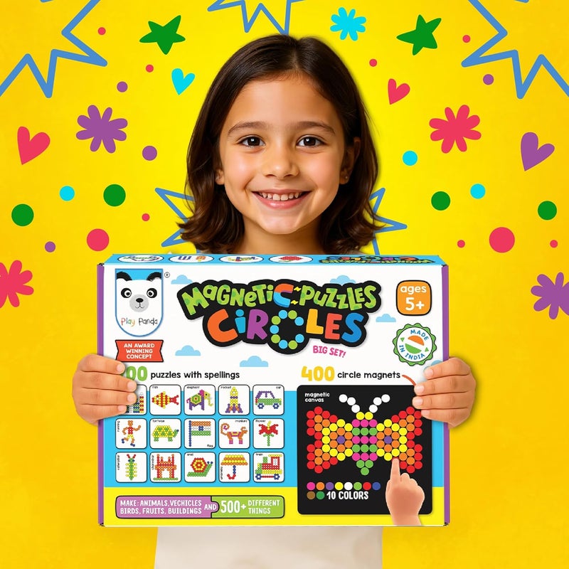 Play Panda ألغاز مغناطيسية من بلاي باندا: دوائر - 400 مغناطيس، 200 لغز، لوحة مغناطيسية وحامل عرض للأطفال - Image 4
